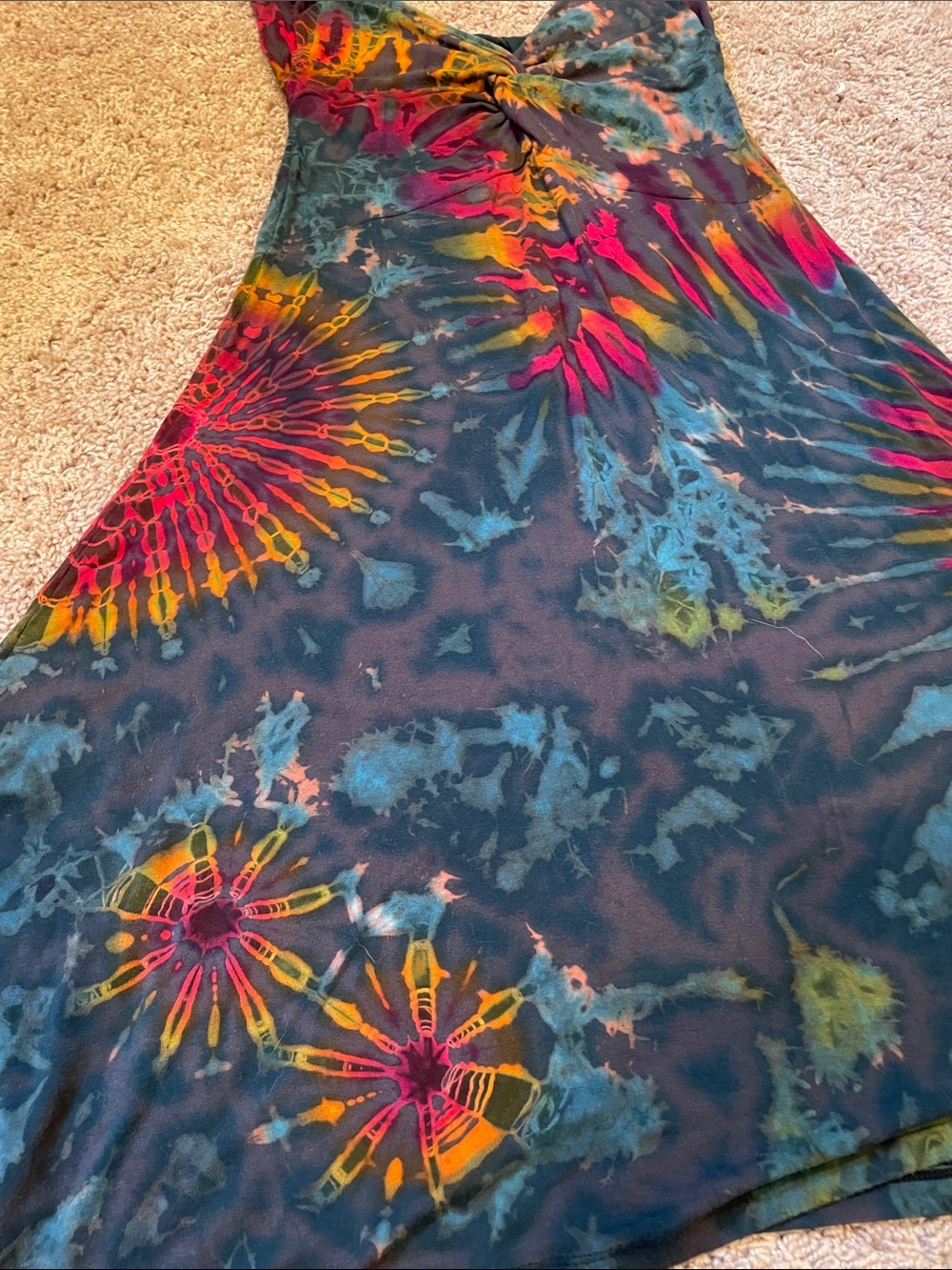 Tie-Dye V-Neck Twist-Front Women’s Dress - Multicolor - Picture 5 of 5